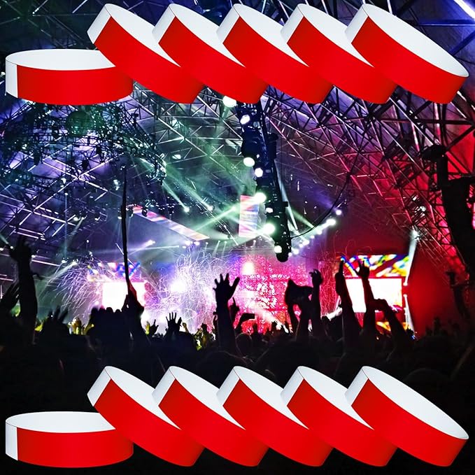 1200 Pcs Plastic Paper Wristbands for Events Neon Color Wrist Bands Concert Identification Wristbands Paper Bracelets Wristbands Party Hand Bands (Red)