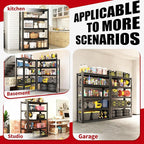 Heavy Duty Garage Shelving, Metal Storage Shelves, Adjustable 5 Tier Metal Shelving Unit, Industrial Utility Rack for Garage, Warehouse, Workshop, 12" D×27.5" W×60" H, Black