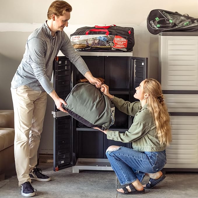 Sunnydaze Lockable Storage Cabinet - Indoor or Garage Storage Cabinet with 3 Adjustable Shelves - 48.75" H - Garage, Office, Home, Laundry Room - Charcoal