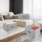 TYEERS Extra Large Collapsible Storage Bins with Lids and Compartments, Organizing Bins for Closet Storage, Clothes Storage, Cube Organizer for Home Office Storage - 2 Pack - Gray