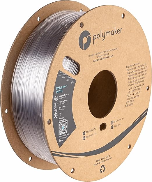 Polymaker PolyLite Clear 3D Printer PETG Filament 1.75mm 1kg, Legacy PETG Formula, +- 0.03mm Dimensional Accuracy, Reliable Everyday Filament, Strong Layer Bonding, Compatible with Most 3D Printers