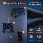 48" L Folding Beach Wagon Cart Foldable, 560lbs Weight Capacity 300L Heavy Duty Collapsible Wagons with Big All-Terrain Wheels, Utility Carts for Groceries, Shopping, Camping, Sports - Blue