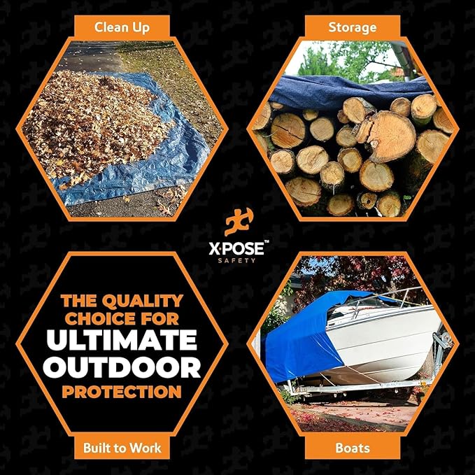 Heavy Blue & Brown Tarp 30' x 40'- Bulk Half Pallet (24 Pack) Weatherproof, Camping, Rain, Wind & Sun - 7 Mil Plastic Tarp Outdoor Cover for Roof, Trailer, RV, Car, Boat - by Xpose Safety