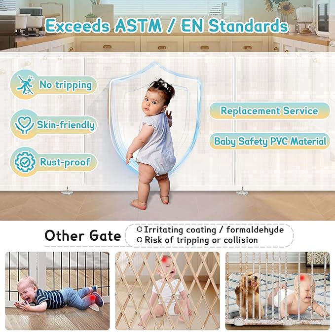 140'' Retractable Baby Gates Extra Wide,34" Tall Retractable Dog Gate for Doorways, Security Upgrade Reinforcement Rods 11 Foot Retractable Baby Gate for Stairs, Indoor/Outdoor Retractable Gate