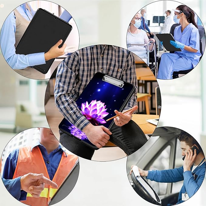 Clipboard with Storage,Office Supplies Nursing Clipboards Folder with Pen Holder Plastic Foldable Clip Board with Storage for Nurse Teacher,Purple Lotus