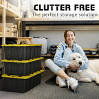 Lifetime Home 8 PACK of Medium 12 Gallon Plastic Storage Bin Tote Organizing Container with Ultra Durable Secure Latching Lids, Stackable, Extra Strength Clear with Built in Handle - Black and Yellow