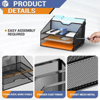 Letter Tray Organizer, Mesh Desk File Organizer with 3 Paper Trays and 2 Vertical Upright Section (Gold)