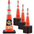 Xpose Safety 36 Inch Orange Slim Line Traffic Cones with 6" & 4" Collars, 24 Pack Multipurpose PVC Plastic Safety Cone for Parking, Soccer, Caution, Kids & Construction - DOT Approved