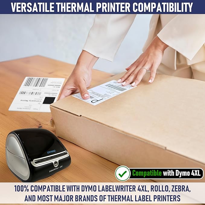 Dasher Products Thermal Shipping Labels Compatible with Dymo LabelWriter 4XL 1744907 4x6 Internet Postage Labels, Water Resistant, Strong Adhesive, Perforated, 220 per Roll (4 Pack)