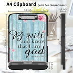 Clipboard with Storage High Capacity Plastic Nursing Clipboards with Pen Holder File Folder Storage Box Clipboard with Heavy Duty Clips for Teacher,Doctor,Offices-Psalm 46-10 Be Still