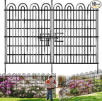 10 Panels Tall Garden Animal Barrier Fence with Gate, 42 in(H) X 24.5 ft(L) No Dig Decorative Garden Fence Outdoor for Yard, Heavy Duty Rustproof Metal Edging Border for Dog, Rabbits