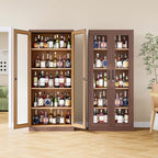 Metal Storage Cabinet with Lock and Glass Doors,Glass Display Cabinet,Tall Storage Cabinets,Locking Curio Cabinets with 5 Shelves for Collectibles,Home,Office,Living Room