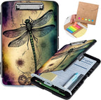 Clipboard with Storage,Heavy Duty Plastic Storage Clipboard with Low Profile Clip,Teacher Must Haves,Office Supplies,Dragonfly Sunflower