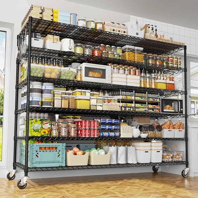 PrimeZone 6 Tier 80.7" H x 55.5" W x 24" D Wire Shelving with Wheels 3600lbs NSF Certified Storage Shelves Heavy Duty Metal Shelf Adjustable Rolling Rack Commercial Garage Restaurant Warehouse 8Pack