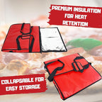 FSE Insulated Pizza Food Delivery Bag Carrier, 18 Inch x 18 Inch x 13 Inch, Breathable Design, Fits Five 16" Pizza Boxes, or Four 18" Pizza Boxes, for Hot or Cold Items, Red