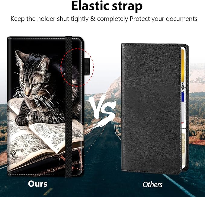 Car Registration and Insurance Holder, Leather Car Glove Box Organizer, Cool Car Accessories for ID, Driver's License Cards & Essential Document,business cards,Men&Women,Brown Cat and Book