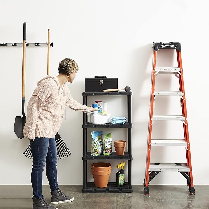 Gracious Living 3 Pack Light Duty Storage Shelves, Knect-A-Shelf 4-Shelf Ventilated Shelving Rack Organizer for Home, Garage, Basement & Laundry, Black