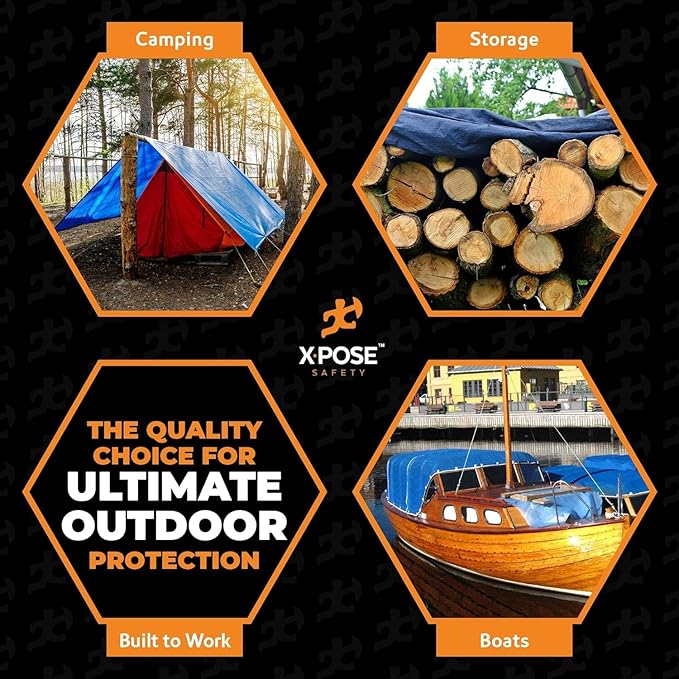 Better Blue Poly Tarp 12' x 16' - Bulk Half Pallet (240 Pack) Multipurpose Protective Cover - Lightweight, Durable, Waterproof, Weather Proof - 5 Mil Thick Polyethylene - by Xpose Safety