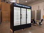 71” Wide Commercial Beverage Refrigerator Display Fridge, Three Glass Door Stainless Steel Merchandiser Drink Cooler With LED Light Adjustable Shelves,ETL Sanitation,63.5 Cu Ft,Black,(Wheels Included)