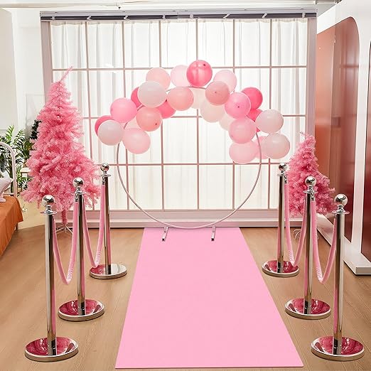76 Pcs Carpet Runner for Party Set 1 Floor Runner 2 Double Sided Tape 6 Stanchion Post 4 Velvet Carpet Ropes 2 Foil Fringe Backdrop Curtains 60 Balloon 1 Ribbon for Party Supplies (Pink)