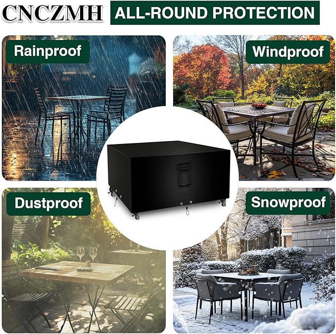 Square Heavy Duty Patio Table Covers Waterproof, 600D Outdoor Dining Table and Chair Set Covers, Outdoor Furniture Cover Waterproof for Sectional Sofa Couch 42''L x 42''W x 28''H, Black