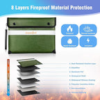 Fireproof Document Bag - 6200°F Heat Insulated, Small Important Document Bags with Zipper, Water Resistant Money Bag for Cash, Cell Phone, Tablet, Credit Card,Passport (13.9"x10.6", Green)