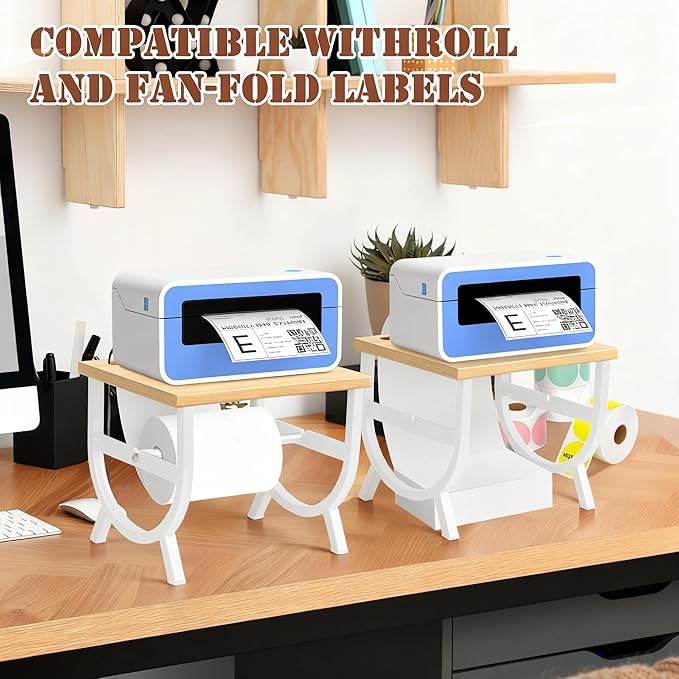 Label Holder for Rolls and Fan-Fold Labels, Thermal Label Holder, Shipping Label Roll Holder for Desktop Thermal Printer, Label Printer Accessory Supplies for Office, Small Business, Home - Malt Color