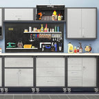 Metal Garage Storage Cabinet with Wheels, Lockable Rolling Tool Cabinet with 3 Drawers, Heavy Duty Mobile Steel Cabinet for Garage Warehouse Workshop