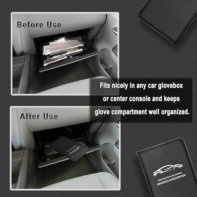 Car Insurance and Registration Card Holder | for BMW Ford Tesla Cadillac All Cars | Store Cards, ID License & Essential Documents | Premium Leather with Magnetic Closure