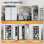 Metal Garage Storage Cabinets with Lock, 72" Tall Tool Cabinet with 2 Door and 5 Adjustable Shelves, Locking Garage Cabinets and Lockable Steel Locker for Home Office Warehouse-(Gray White-72”H)