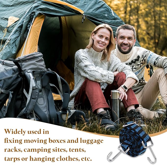 uxcell 2Pcs Adjustable Bungee Cords with Hooks, 79 Inch Flat Heavy Duty Elasticity Straps Rubber Bungee Cords with Buckle for Outdoor, Camping, Tarp, Bike Rack, Luggage, Black Blue