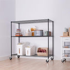 Trinity Basics 3-Tier Adjustable Wire Shelving with Wheels for Kitchen Organization, Garage Storage, Laundry Room, NSF Certified, 600 to 1350 Pound Capacity, 60” by 24” by 54”, Black