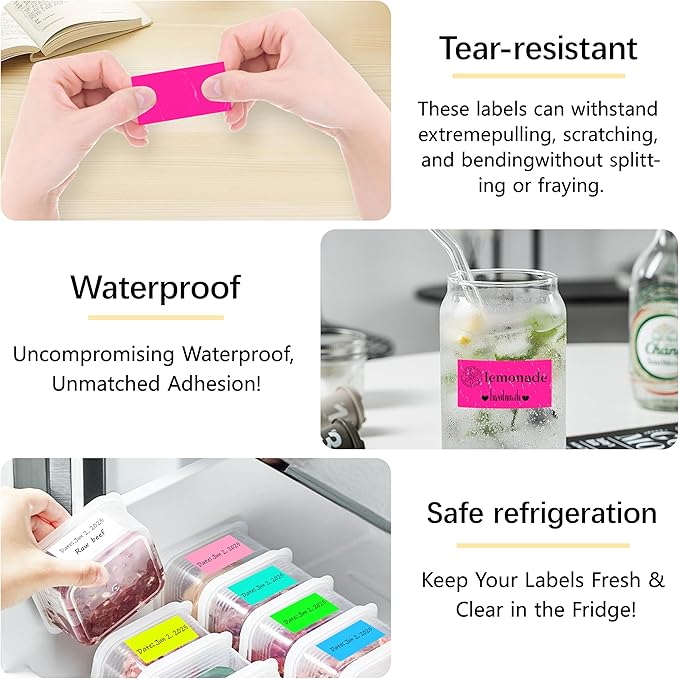 1X2 inch Label Stickers Roll for Thermal Printer 500PCS Colored Removable Freezer Labels Waterproof Blank Sticker Labels to Write on for Food Containers and Jars, Fluorescent Pink