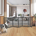 ZJSF Freestanding Indoor Dog Gate for House Foldable Wood Puppy Gate for Doorways Pet Gate for Stairs Extra Wide Pet Fence, Black, 32" Height 6 Panels