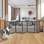 ZJSF Freestanding Indoor Dog Gate for House Foldable Wood Puppy Gate for Doorways Pet Gate for Stairs Extra Wide Pet Fence, Black, 32" Height 6 Panels