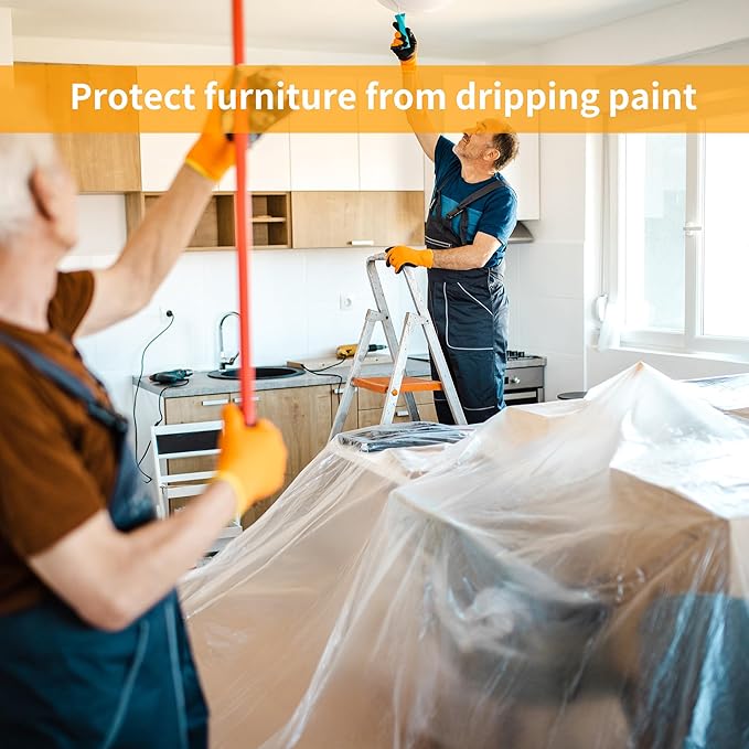 Pre-Taped Masking Film 4 Pack 59 in x 65 feet Rolls, Tape and Drape, Painters Plastic Drop Cloth for Automotive Painting Covering, House Decoration Furniture Floor Dustproof Cover