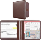 CoBak Car Registration and Insurance Holder - Vehicle Glove Box Car Organizer, Auto Truck Comparment Accessories Case for Essential Document, Driver License, Cards (Deep Brown)