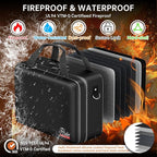 5200℉ Fireproof Document Box with lock, Hard-Shell Case File Organizer with 24 Pocket Accordion File Folder, Portable Safe Box with Shoulder Strap for Home Important Documents Laptop Black