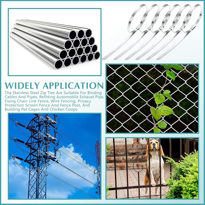 LEIFIDE 500 Pcs Metal Zip Ties 304 Stainless Steel Zip Ties Heavy Duty Self Locking 220 Pound Tensile Strength Cable Suitable for Exhaust Wrapping Fence Outdoor Workshop Canopy(13.8 Inch)