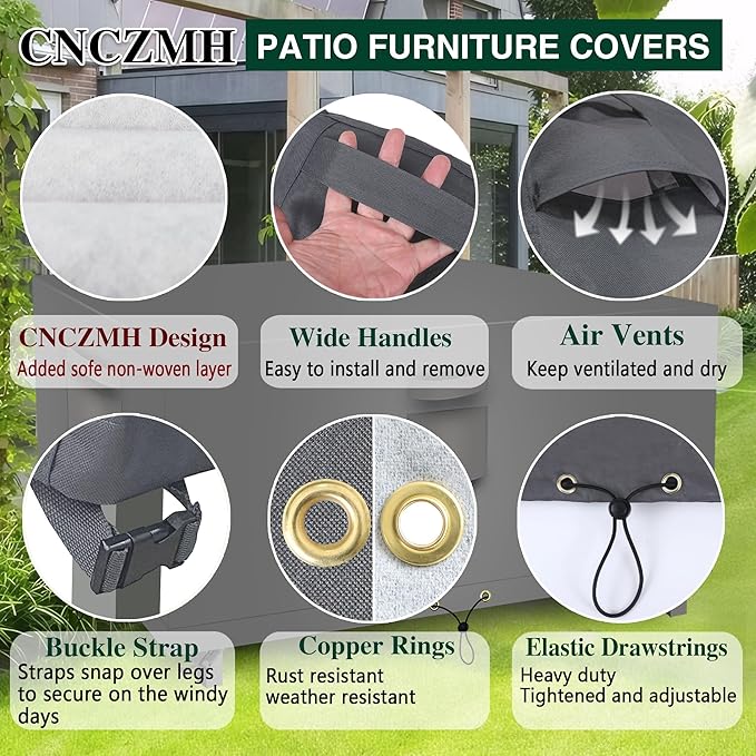Heavy Duty Patio Furniture Covers Waterproof, 600D Outdoor Furniture Cover Waterproof for Sectional Sofa Couch, Outdoor Dining Table and Chair Set Covers 106''L x 106''W x 32''H, Grey
