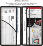 Car Registration and Insurance Holder, Leather Magnetic Shut Vehicle Glove Box Organizer for Document, Card, Driver License, Glitter Black