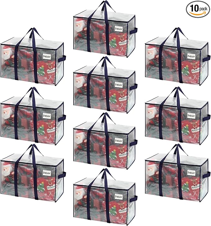 VENO 10 Pack Moving Bags and Large Christmas Storage Bins with lids. Alternative to Moving Boxes, Packing Supplies for College. Extra Large Heavy Duty Totes for Packaging (Clear, 10 Pack)