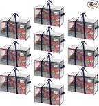 VENO 10 Pack Moving Bags and Large Christmas Storage Bins with lids. Alternative to Moving Boxes, Packing Supplies for College. Extra Large Heavy Duty Totes for Packaging (Clear, 10 Pack)