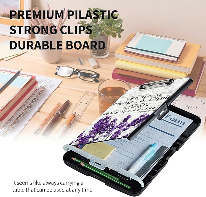 Clipboard with Storage High Capacity Plastic Nursing Clipboards with Pen Holder File Folder Storage Box Clipboard with Heavy Duty Clips for Teacher,Doctor,Offices-Purple Lavender