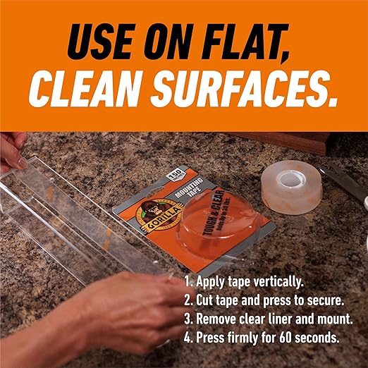 Gorilla Tough & Clear Double Sided Mounting Tape, Clear Tape, 1" x 150" (Pack of 2) - Weatherproof for Indoor or Outdoor