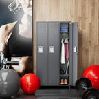 Metal Storage Locker, 72" inch Tall Employee Locker with 3 Doors for Employees School Hospital Garage Gym Home Office with Hooks Requires Assembly (Dark Gray)