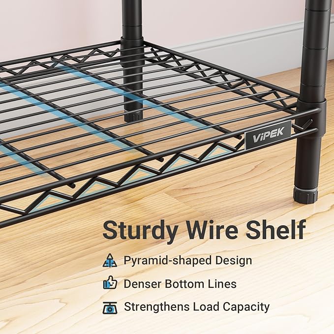 VIPEK R2 Clothes Rack Heavy Duty Clothing Rack for Hanging Clothes, Rolling Garment Rack Adjustable Closet Racks with Double Rods & Hooks, Freestanding Wardrobe Closet Coat Storage Racks, Black