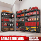 Raybee Storage Shelves 2000LBS Garage Shelving Heavy Duty, 5-Tier Adjustable Garage Shelves, Metal Shelving for Garage, Basement, Warehouse, Pantry, 72" H x 31.5" W x 16.5" D, 2PC, Black