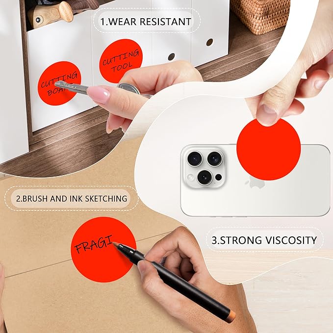 2 Inch Fluorescent Red Circle Stickers 500 Pcs,Permanent Color Coding Dots for Office Home Organization, File Classification,Multipurpose Labels