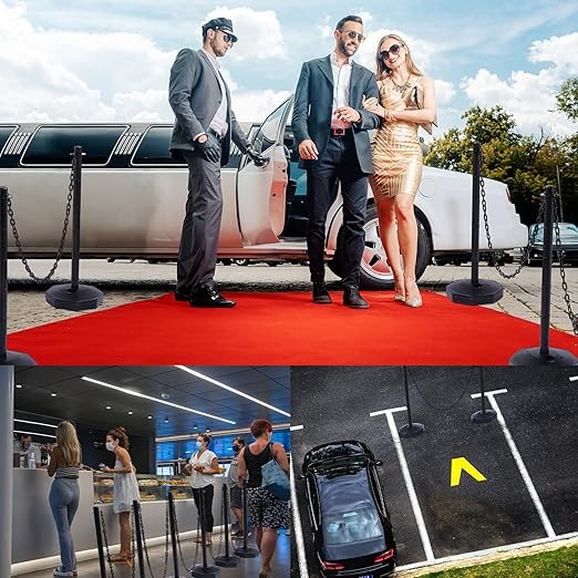 Geiserailie 12 Pack Crowd Control Stanchions, Plastic Stanchions Poles with 5FT Black Plastic Chain Crowd Control Barriers with Fillable Base Traffic Delineator Posts for Parking Lot Construction Cone